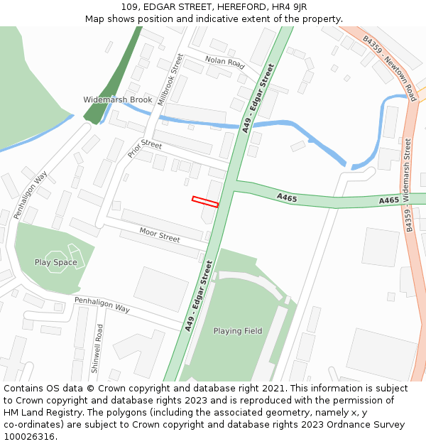 109, EDGAR STREET, HEREFORD, HR4 9JR: Location map and indicative extent of plot