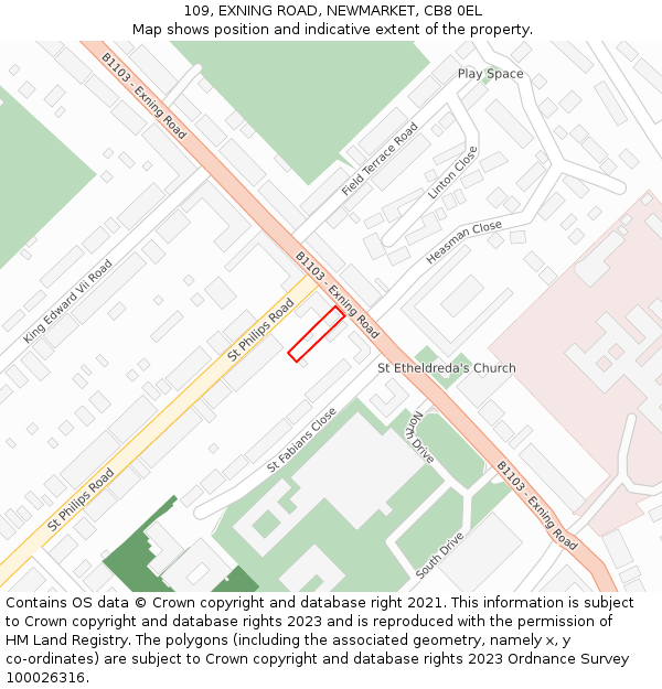 109, EXNING ROAD, NEWMARKET, CB8 0EL: Location map and indicative extent of plot