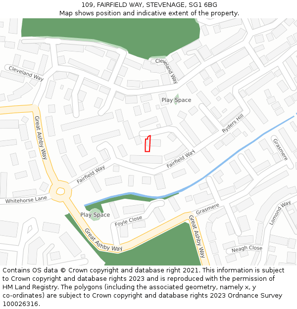 109, FAIRFIELD WAY, STEVENAGE, SG1 6BG: Location map and indicative extent of plot