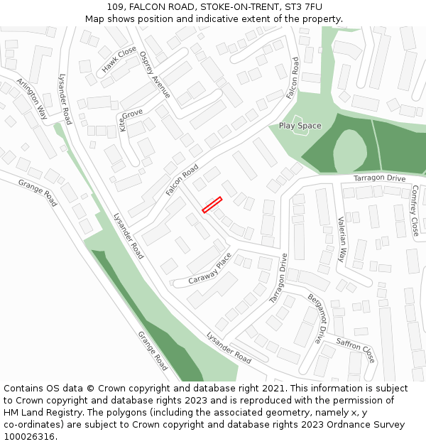109, FALCON ROAD, STOKE-ON-TRENT, ST3 7FU: Location map and indicative extent of plot