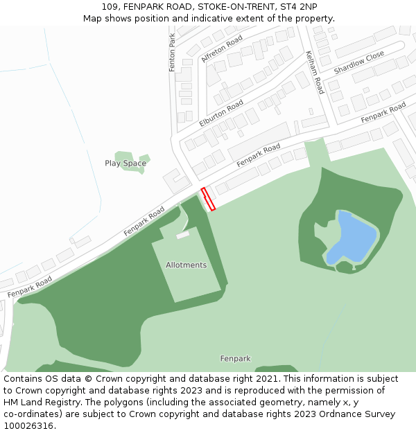 109, FENPARK ROAD, STOKE-ON-TRENT, ST4 2NP: Location map and indicative extent of plot
