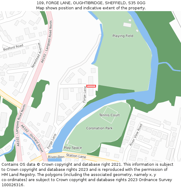 109, FORGE LANE, OUGHTIBRIDGE, SHEFFIELD, S35 0GG: Location map and indicative extent of plot