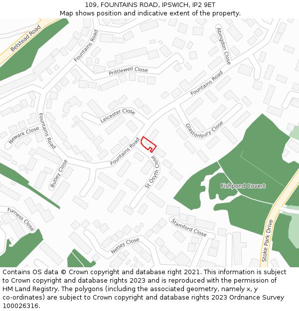 109, FOUNTAINS ROAD, IPSWICH, IP2 9ET: Location map and indicative extent of plot