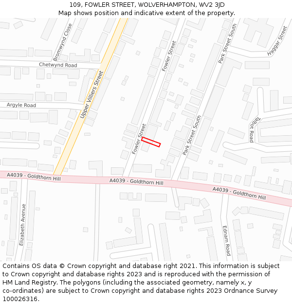 109, FOWLER STREET, WOLVERHAMPTON, WV2 3JD: Location map and indicative extent of plot