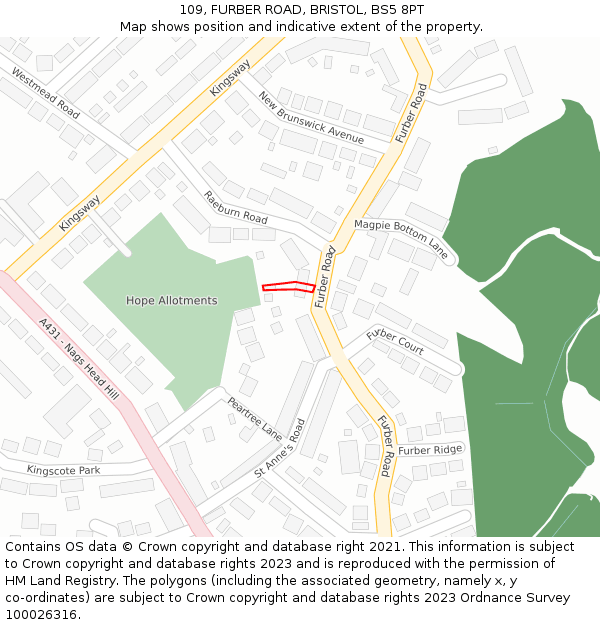109, FURBER ROAD, BRISTOL, BS5 8PT: Location map and indicative extent of plot