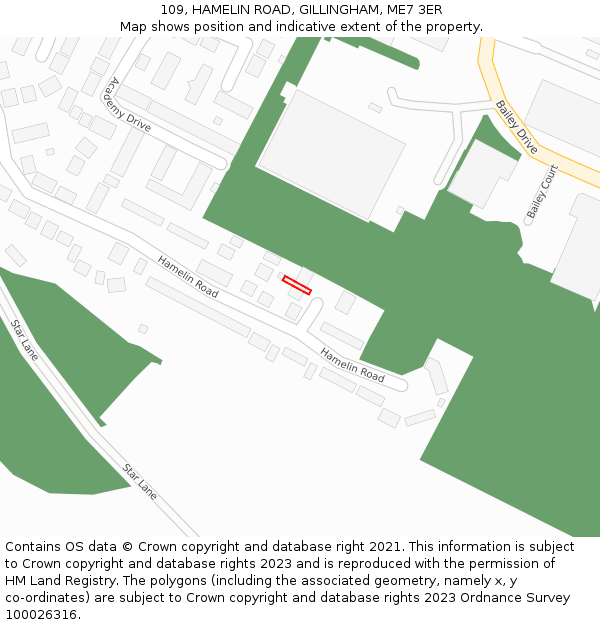 109, HAMELIN ROAD, GILLINGHAM, ME7 3ER: Location map and indicative extent of plot