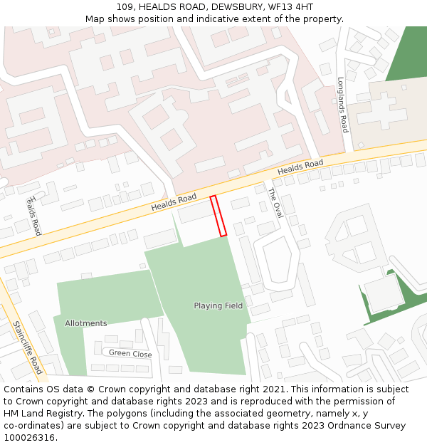 109, HEALDS ROAD, DEWSBURY, WF13 4HT: Location map and indicative extent of plot
