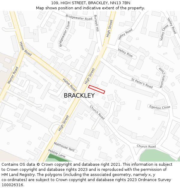 109, HIGH STREET, BRACKLEY, NN13 7BN: Location map and indicative extent of plot