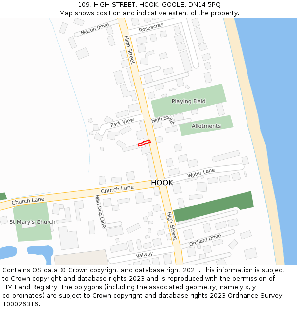109, HIGH STREET, HOOK, GOOLE, DN14 5PQ: Location map and indicative extent of plot