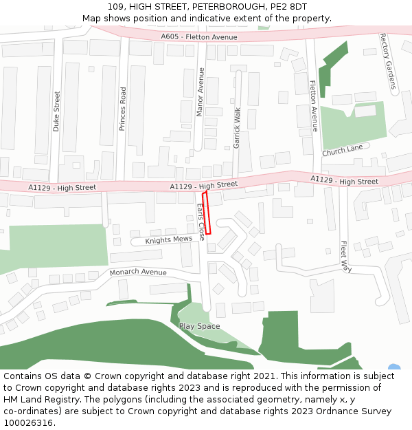 109, HIGH STREET, PETERBOROUGH, PE2 8DT: Location map and indicative extent of plot