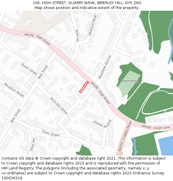 109, HIGH STREET, QUARRY BANK, BRIERLEY HILL, DY5 2AG: Location map and indicative extent of plot