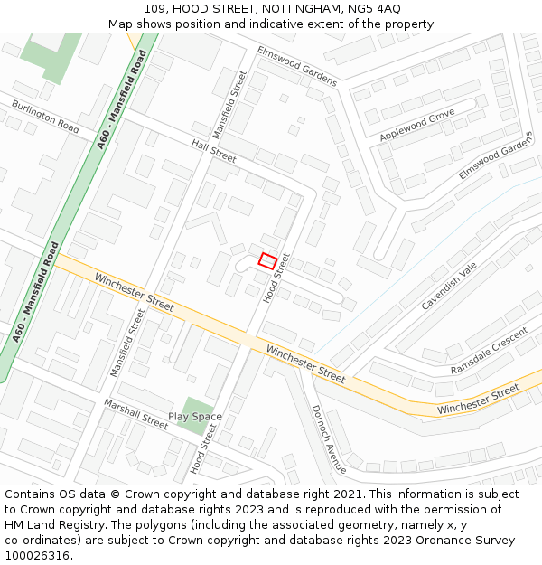 109, HOOD STREET, NOTTINGHAM, NG5 4AQ: Location map and indicative extent of plot