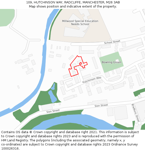 109, HUTCHINSON WAY, RADCLIFFE, MANCHESTER, M26 3AB: Location map and indicative extent of plot