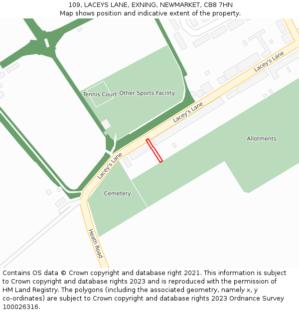 109, LACEYS LANE, EXNING, NEWMARKET, CB8 7HN: Location map and indicative extent of plot