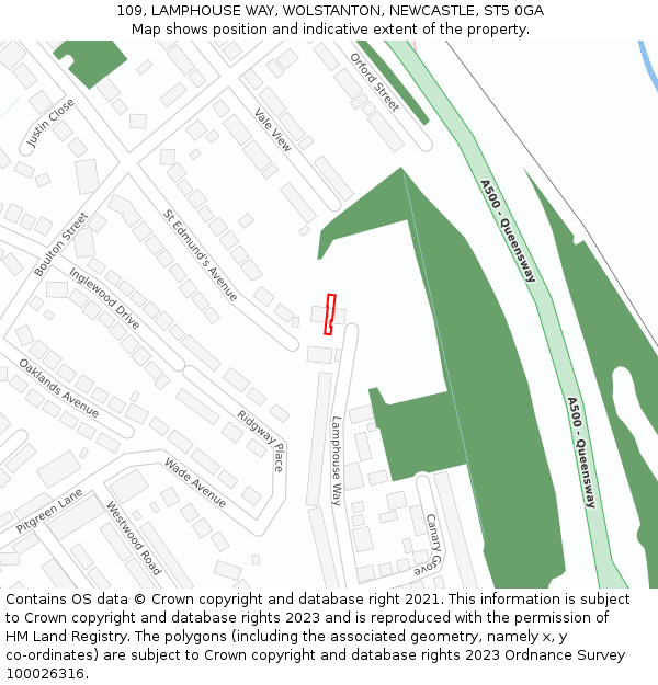 109, LAMPHOUSE WAY, WOLSTANTON, NEWCASTLE, ST5 0GA: Location map and indicative extent of plot