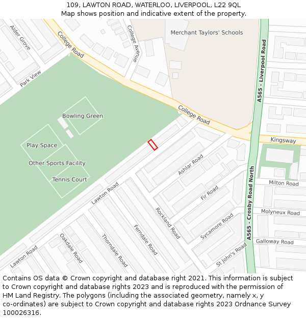 109, LAWTON ROAD, WATERLOO, LIVERPOOL, L22 9QL: Location map and indicative extent of plot