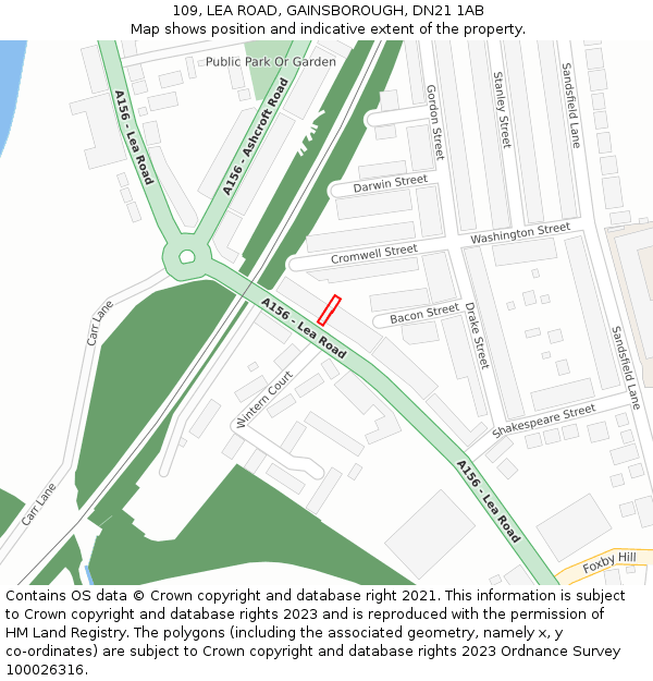 109, LEA ROAD, GAINSBOROUGH, DN21 1AB: Location map and indicative extent of plot