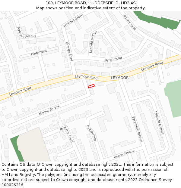 109, LEYMOOR ROAD, HUDDERSFIELD, HD3 4SJ: Location map and indicative extent of plot