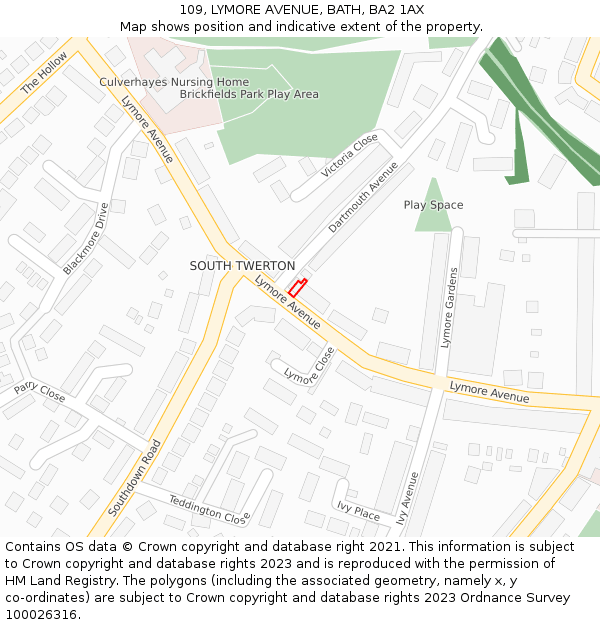 109, LYMORE AVENUE, BATH, BA2 1AX: Location map and indicative extent of plot