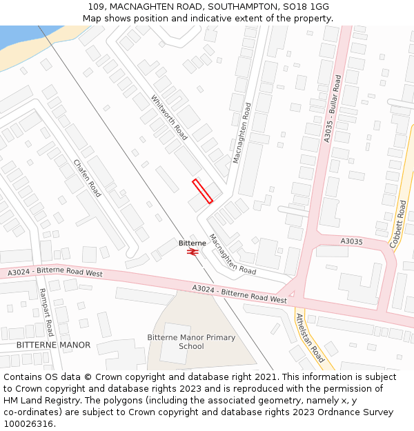 109, MACNAGHTEN ROAD, SOUTHAMPTON, SO18 1GG: Location map and indicative extent of plot