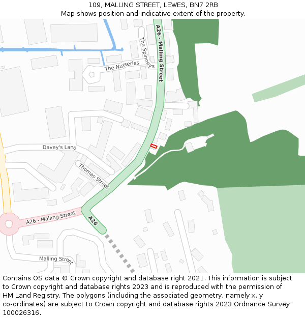 109, MALLING STREET, LEWES, BN7 2RB: Location map and indicative extent of plot
