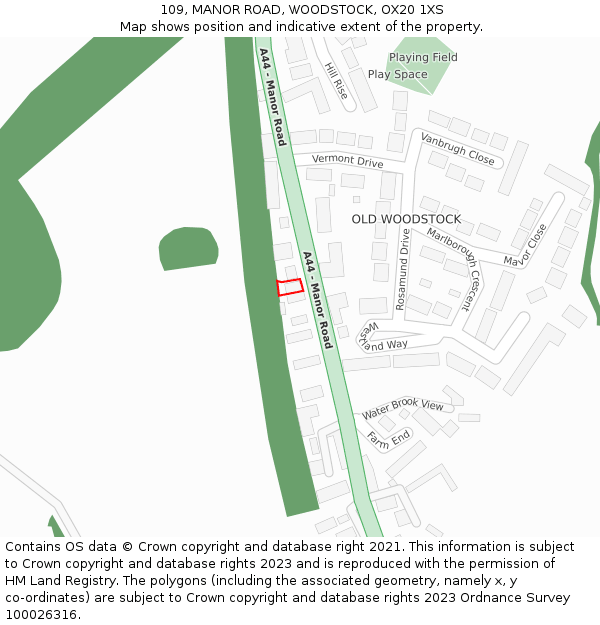 109, MANOR ROAD, WOODSTOCK, OX20 1XS: Location map and indicative extent of plot