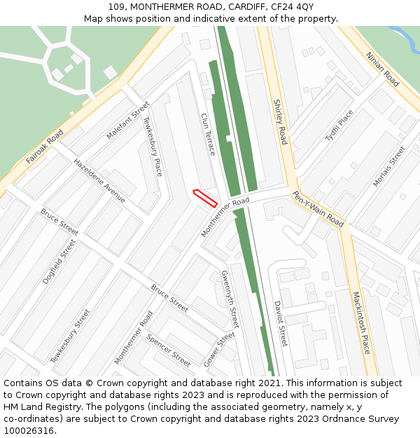 109, MONTHERMER ROAD, CARDIFF, CF24 4QY: Location map and indicative extent of plot