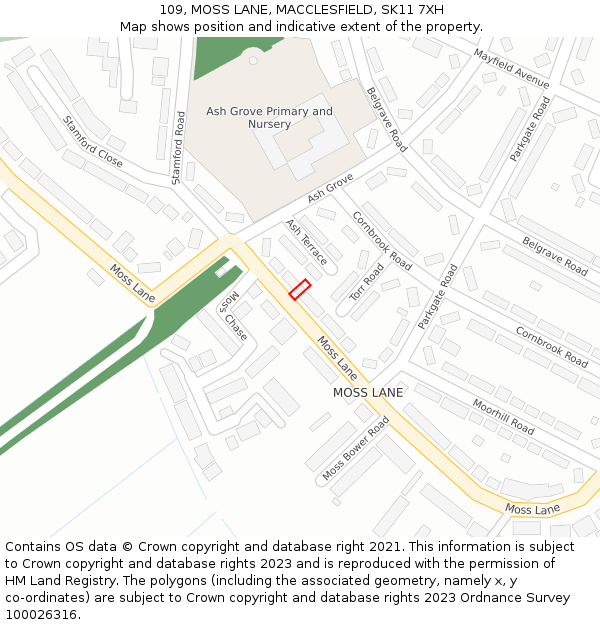 109, MOSS LANE, MACCLESFIELD, SK11 7XH: Location map and indicative extent of plot