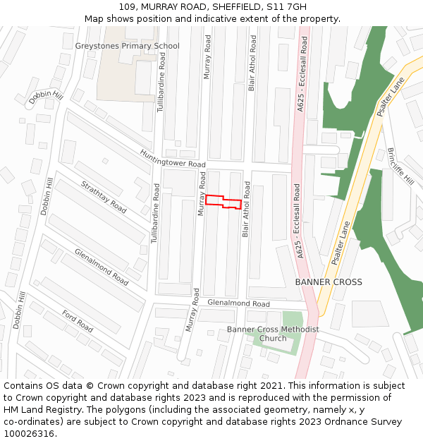 109, MURRAY ROAD, SHEFFIELD, S11 7GH: Location map and indicative extent of plot