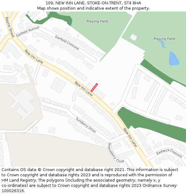 109, NEW INN LANE, STOKE-ON-TRENT, ST4 8HA: Location map and indicative extent of plot