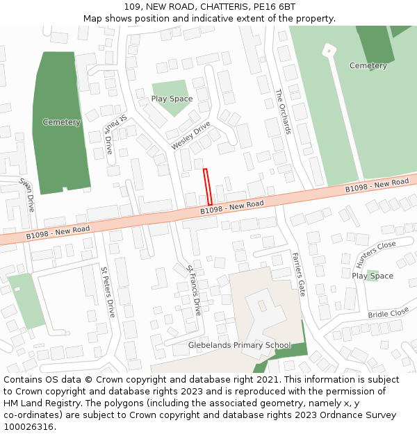 109, NEW ROAD, CHATTERIS, PE16 6BT: Location map and indicative extent of plot