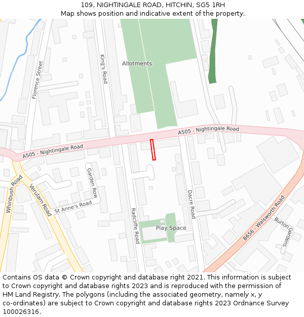 109, NIGHTINGALE ROAD, HITCHIN, SG5 1RH: Location map and indicative extent of plot
