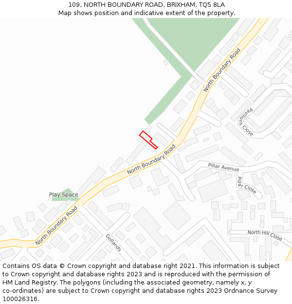 109, NORTH BOUNDARY ROAD, BRIXHAM, TQ5 8LA: Location map and indicative extent of plot