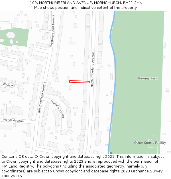 109, NORTHUMBERLAND AVENUE, HORNCHURCH, RM11 2HN: Location map and indicative extent of plot