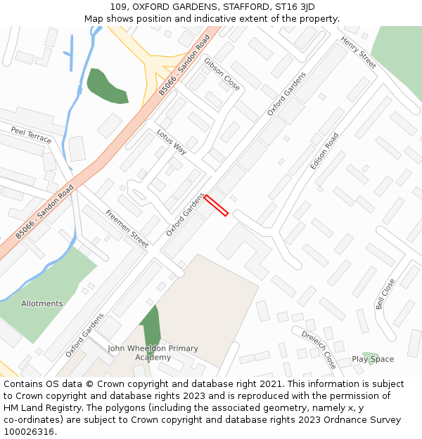 109, OXFORD GARDENS, STAFFORD, ST16 3JD: Location map and indicative extent of plot