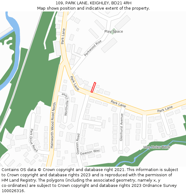 109, PARK LANE, KEIGHLEY, BD21 4RH: Location map and indicative extent of plot