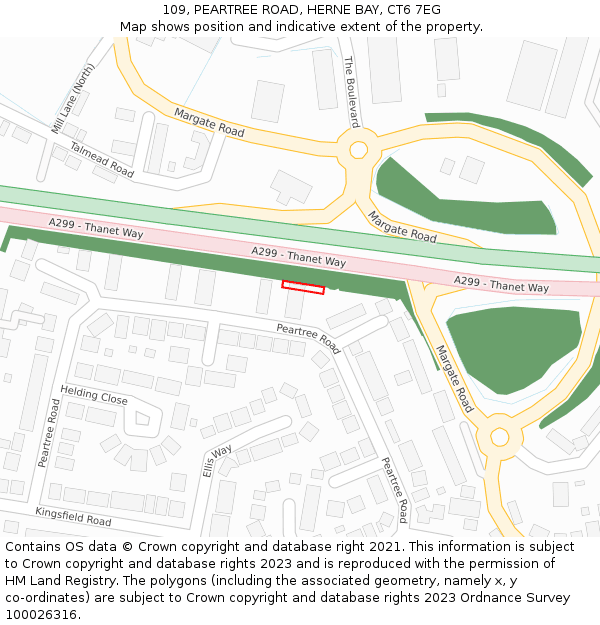 109, PEARTREE ROAD, HERNE BAY, CT6 7EG: Location map and indicative extent of plot