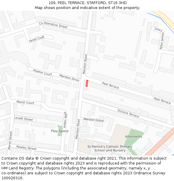 109, PEEL TERRACE, STAFFORD, ST16 3HD: Location map and indicative extent of plot