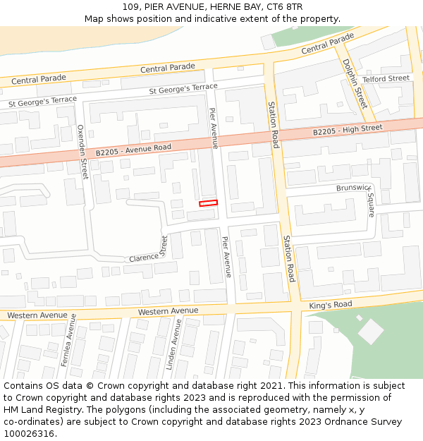 109, PIER AVENUE, HERNE BAY, CT6 8TR: Location map and indicative extent of plot