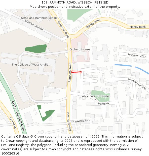 109, RAMNOTH ROAD, WISBECH, PE13 2JD: Location map and indicative extent of plot