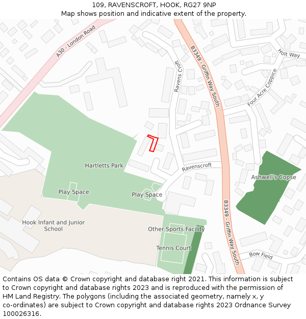 109, RAVENSCROFT, HOOK, RG27 9NP: Location map and indicative extent of plot