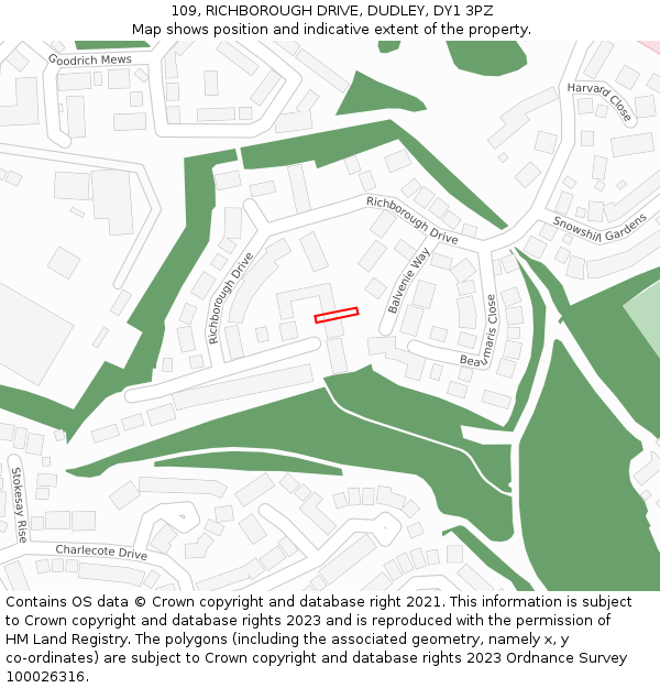 109, RICHBOROUGH DRIVE, DUDLEY, DY1 3PZ: Location map and indicative extent of plot