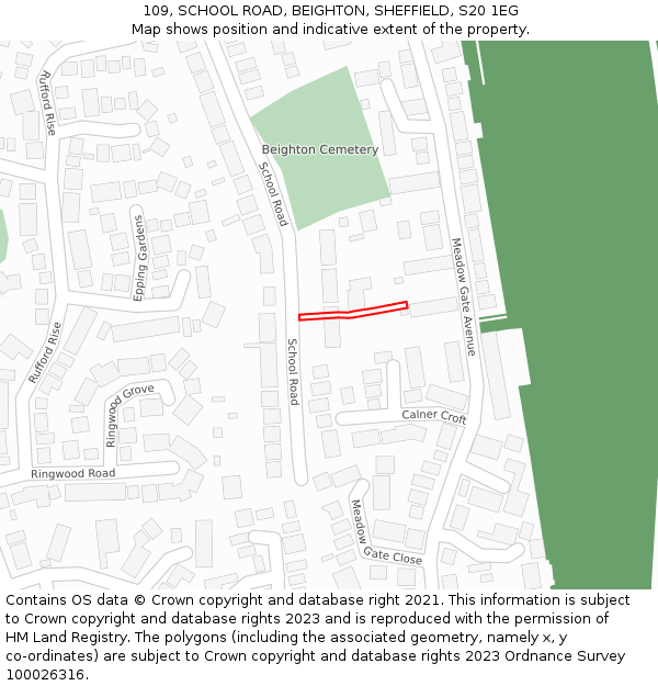 109, SCHOOL ROAD, BEIGHTON, SHEFFIELD, S20 1EG: Location map and indicative extent of plot