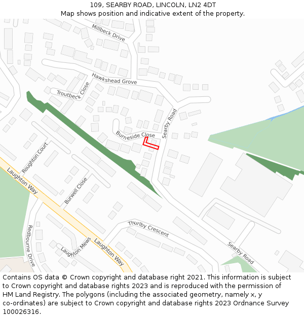 109, SEARBY ROAD, LINCOLN, LN2 4DT: Location map and indicative extent of plot