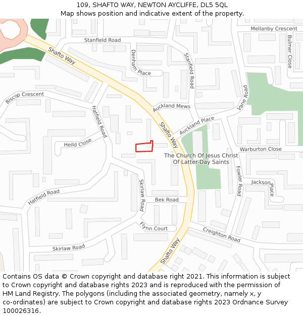 109, SHAFTO WAY, NEWTON AYCLIFFE, DL5 5QL: Location map and indicative extent of plot