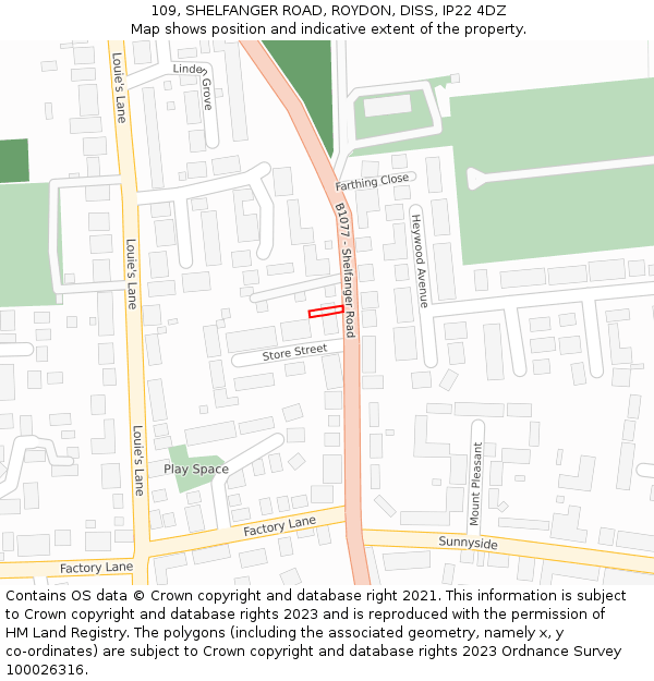 109, SHELFANGER ROAD, ROYDON, DISS, IP22 4DZ: Location map and indicative extent of plot