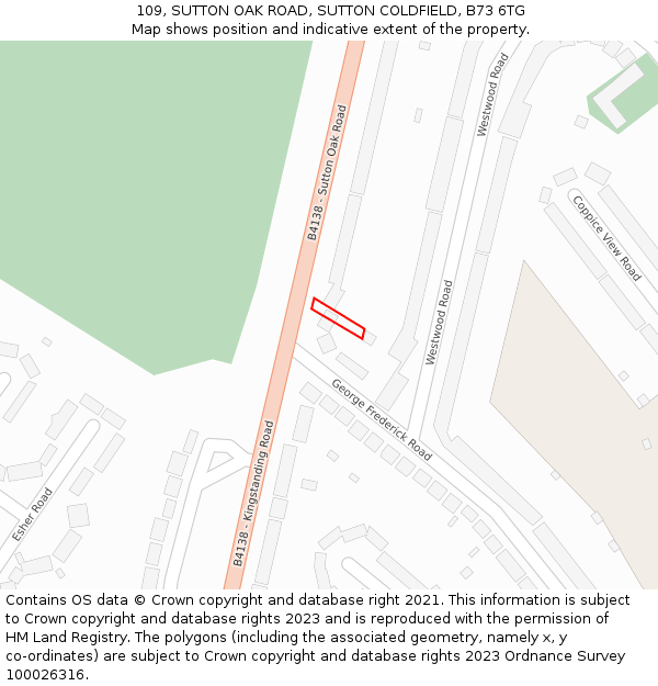 109, SUTTON OAK ROAD, SUTTON COLDFIELD, B73 6TG: Location map and indicative extent of plot