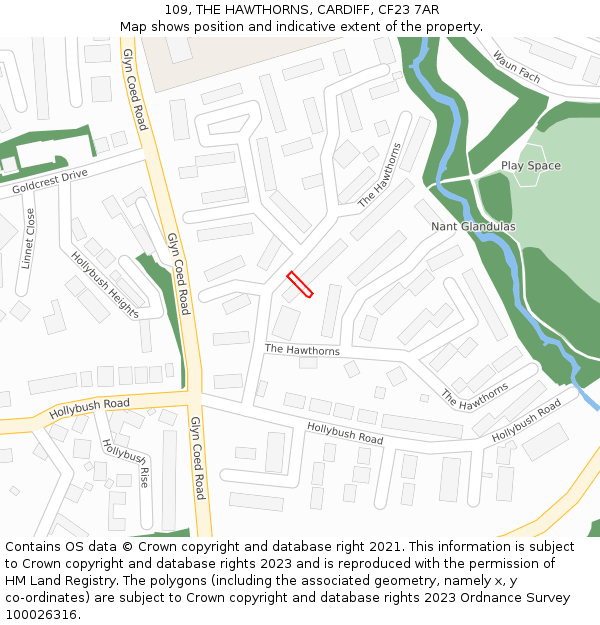 109, THE HAWTHORNS, CARDIFF, CF23 7AR: Location map and indicative extent of plot