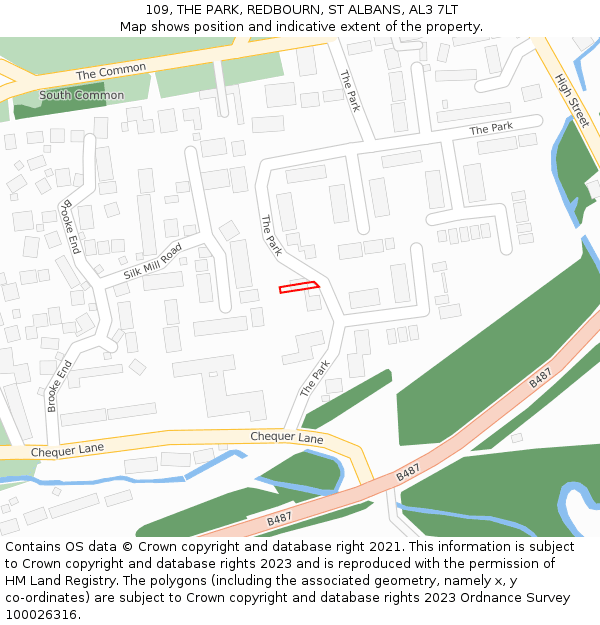 109, THE PARK, REDBOURN, ST ALBANS, AL3 7LT: Location map and indicative extent of plot