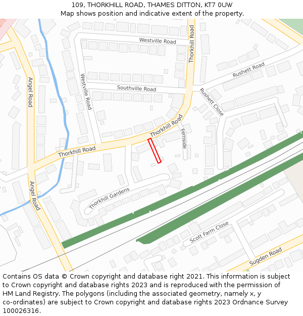109, THORKHILL ROAD, THAMES DITTON, KT7 0UW: Location map and indicative extent of plot